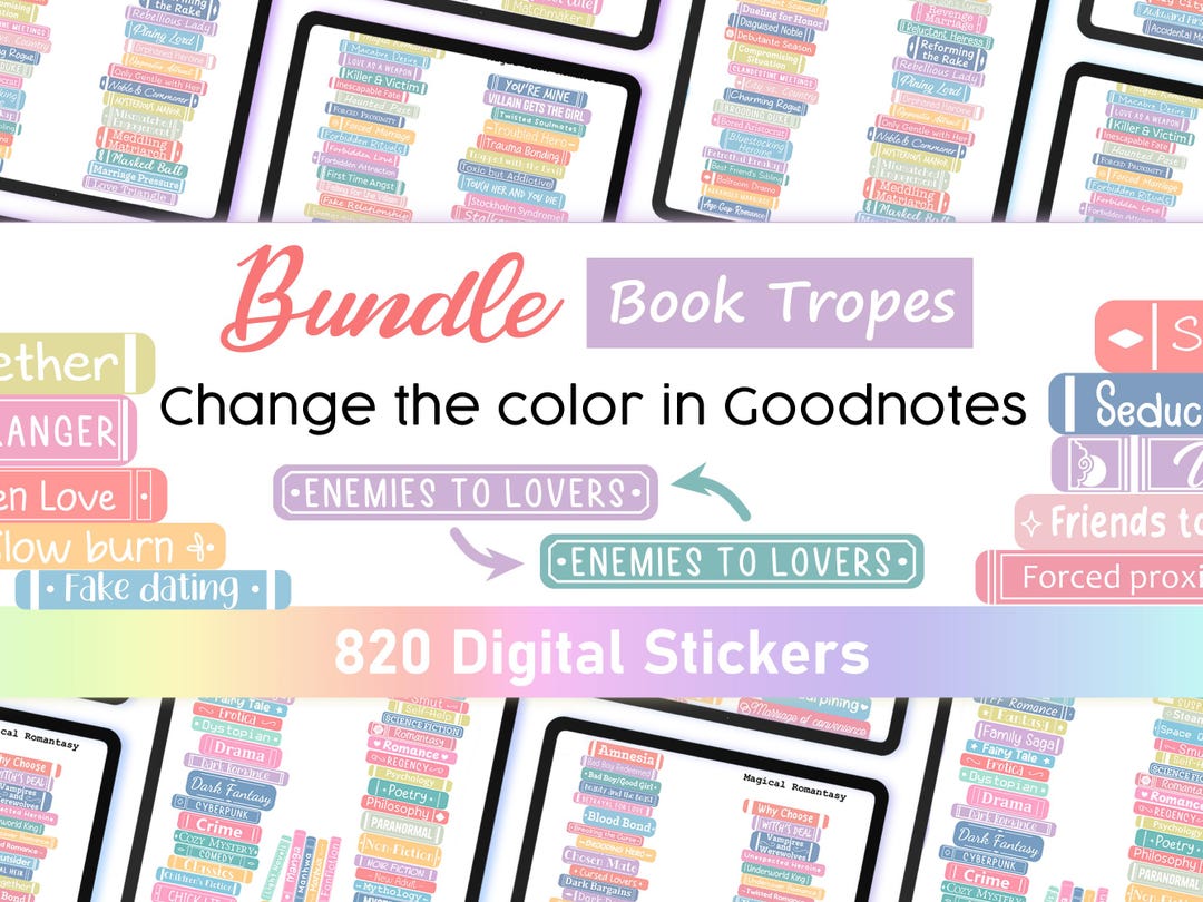 Book Tropes Digital Stickers Bundle | Customizable Colors in Goodnotes ...