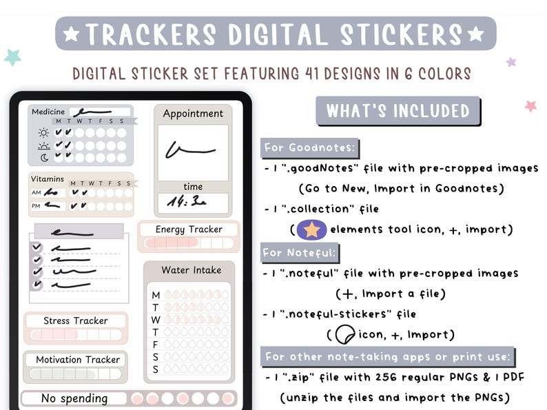 Neutrale digitale Sticker-Tracker. 250 gestanzte Tracker-Widgets für digitale Goodnotes-Planer im Buchformat + transparente PNGs Bild 5