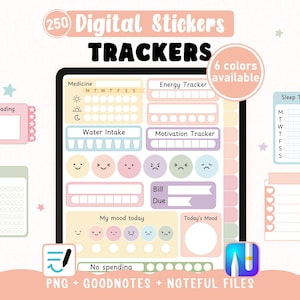 Digital Stickers Habit Trackers Widgets for Digital Planners and Journals – Hyperlinked GoodNotes and Noteful Book – 250+ Transparent PNGs