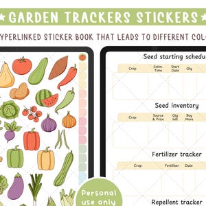 Gartenorganisationsaufkleber. 280 Tracker für Goodnotes und Noteful digitale Kalender, PNG-Cliparts, PDF-Broschüre zur Dokumentation Ihrer Setzlinge. Bild 2