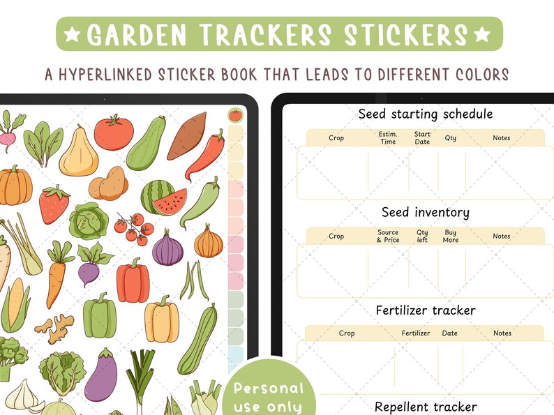 Gartenorganisationsaufkleber. 280 Tracker für Goodnotes und Noteful digitale Kalender, PNG-Cliparts, PDF-Broschüre zur Dokumentation Ihrer Setzlinge. Bild 2