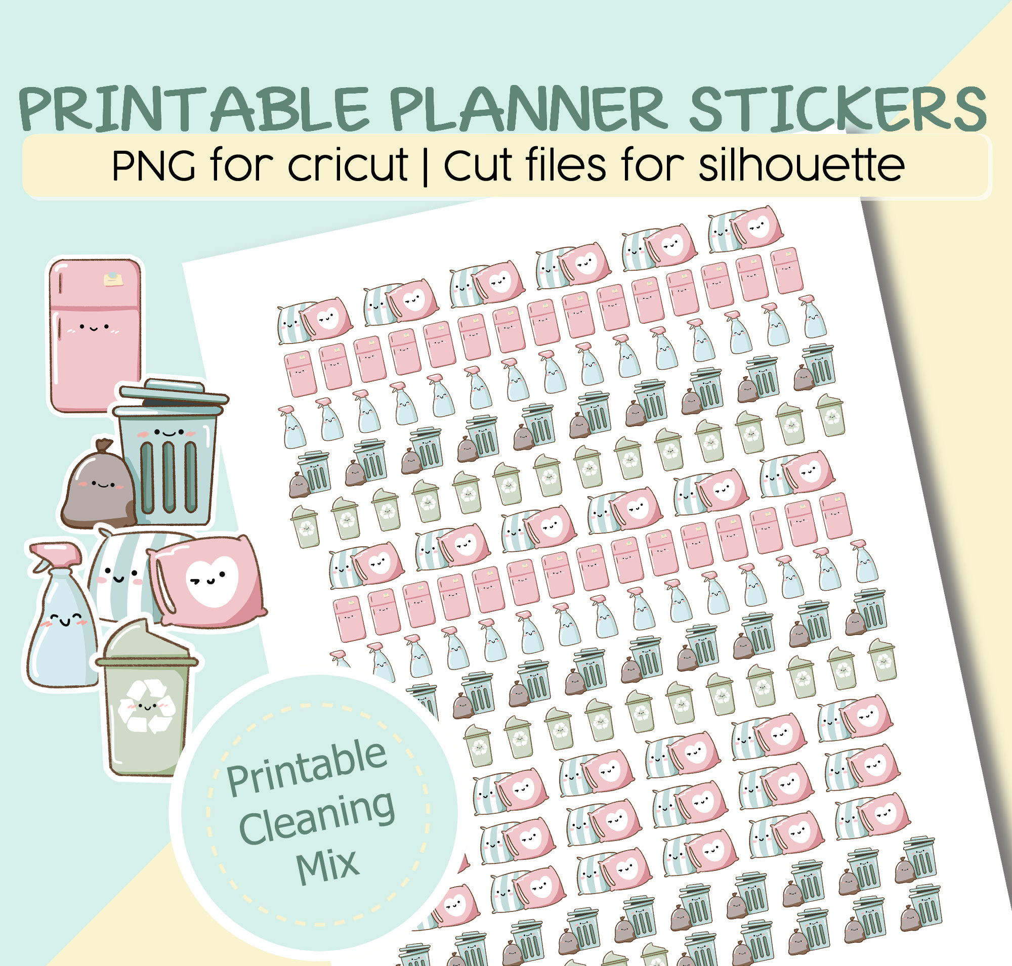 Printable Cleaning Stickers, File for Silhouette and Cricut, Print Your ...