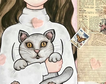 BeeCute | Stampa digitale | pdf | Acquarello | Pet | Cat | Gatto | Cute | Kawaii | I love Kitty