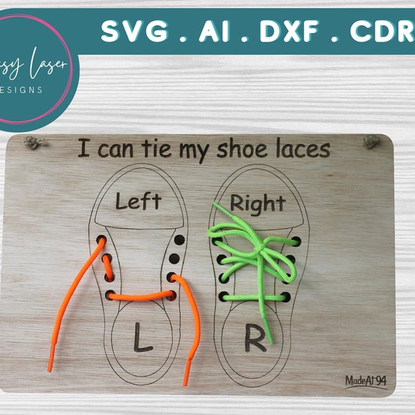 Shoe Tying Practice - Montessori Shoes SVG - Laser Design Template - GlowForge Template SVG - Laser Cut File - Cricut File - Silhouette File
