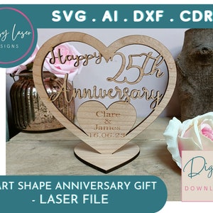 Aniversario regalo conjunto diseño-corazón aniversario regalo-corazón forma Stnading-aniversario regalo signo-aniversario regalo conjunto SVG láser-Digital archivo