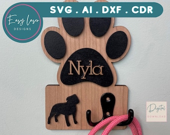 Dog Lead Holder Digital Download - Pet Lead Holder-Dog Owner Gift - Dog Paw Print Hook - Pet Owner Coat Hook - Dog Leash Hanger