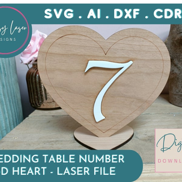 Wedding Table Number Set Design-Heart Table Numbers- Venue Decor-Wedding Table Sign-Table Decor Set-Wedding Set SVG Laser-Table Digital File