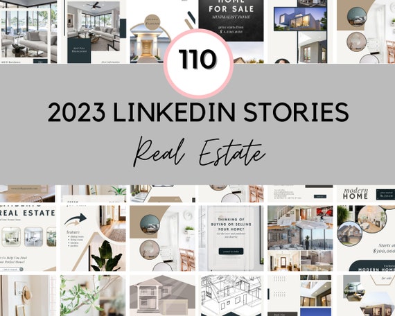 110 Real Estate Linkedin Stories, Realtor Social Media, Real Estate Marketing, Canva Template, linkedin cover photo, Social Media Posts