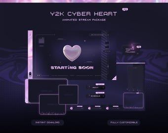 Cyber Heart Stream Package, Animated Y2K Overlay Pack, Pink Stream Overlays for Twitch & Youtube