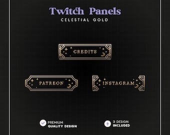Gold Celestial Moon Twitch Panels: Minimalist Dark Theme (36 Set) (Digital Download)