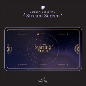 Gold Celestial Twitch Stream Screens – Animated & Static PNGs |  Stars Space Overlay Pack