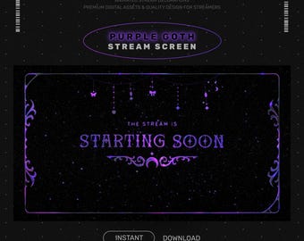 Purple Goth Stream Screens | Spider Gothic Twitch Overlays | Witchy Stream Assets