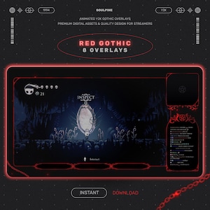 8 Red Gothic Premade Overlays | Crimson Goth Twitch Overlays