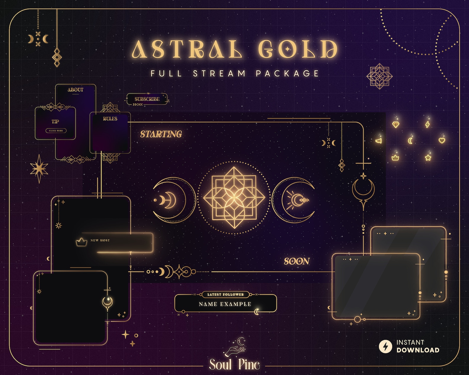 Purple Astral Gold Stream Package: Animated Twitch Overlay - Etsy