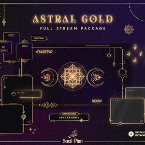 Purple Astral Gold Stream Package: Animated Twitch Overlay
