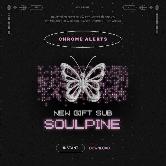 Silver Chrome Y2K Butterfly Alert: Animated Twitch Overlay for my Cyber Baddies <3