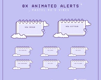 Pastel Purple Animated Twitch Alerts: Y2K Cloud Stationery