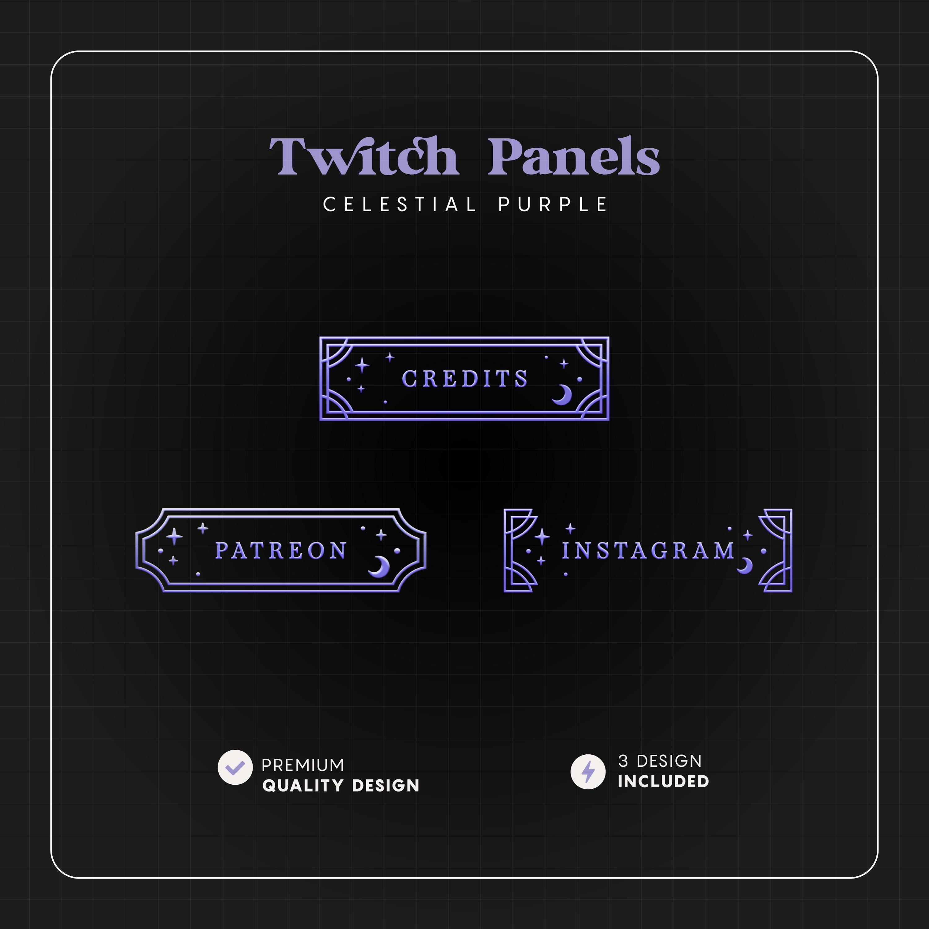 Purple Neon Celestial Twitch Panels: Moon Stars Design (Digital Download)