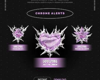 Y2K Chrome Animated Twitch Alert: Pink Heart Diamond Star