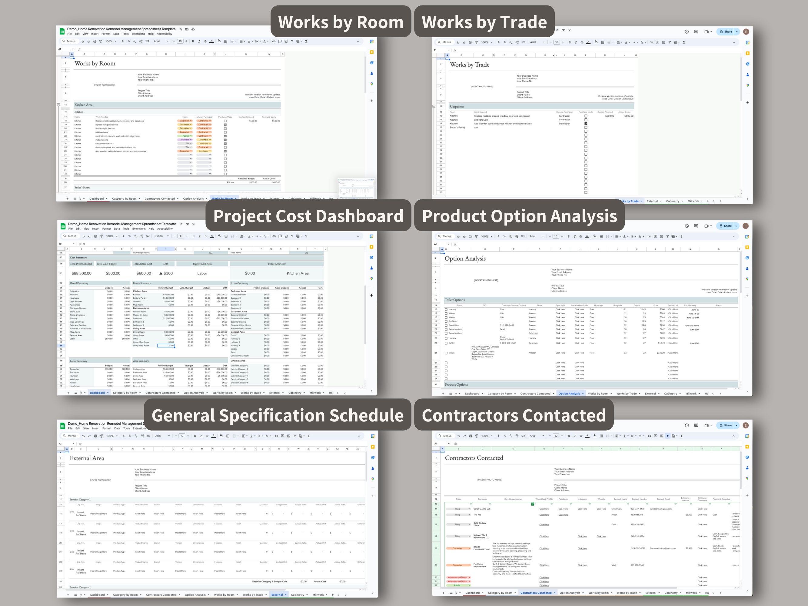 Full Home Renovation Remodel Management System Spreadsheet for Google ... - Luxury Apartment Renovation Quality Control Spreadsheets Online