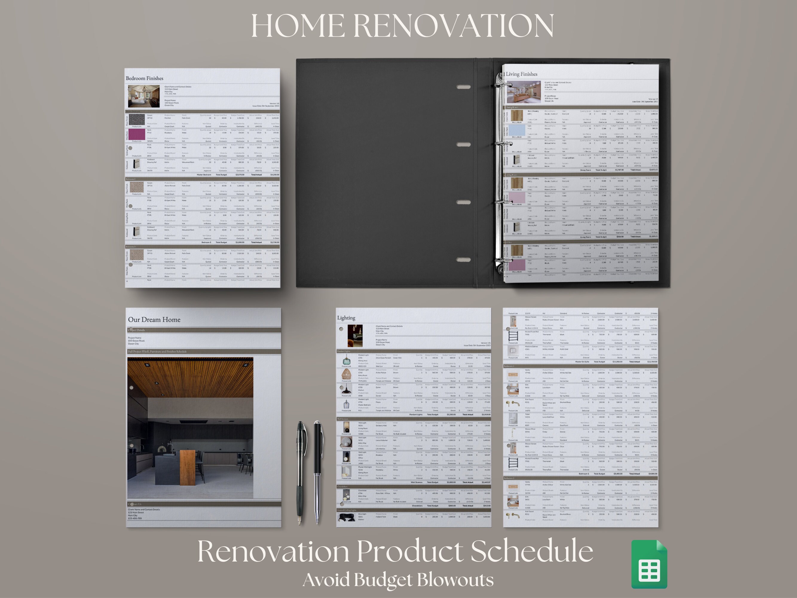 Home Renovation Google Sheets Product Specification Template, Finishes ...