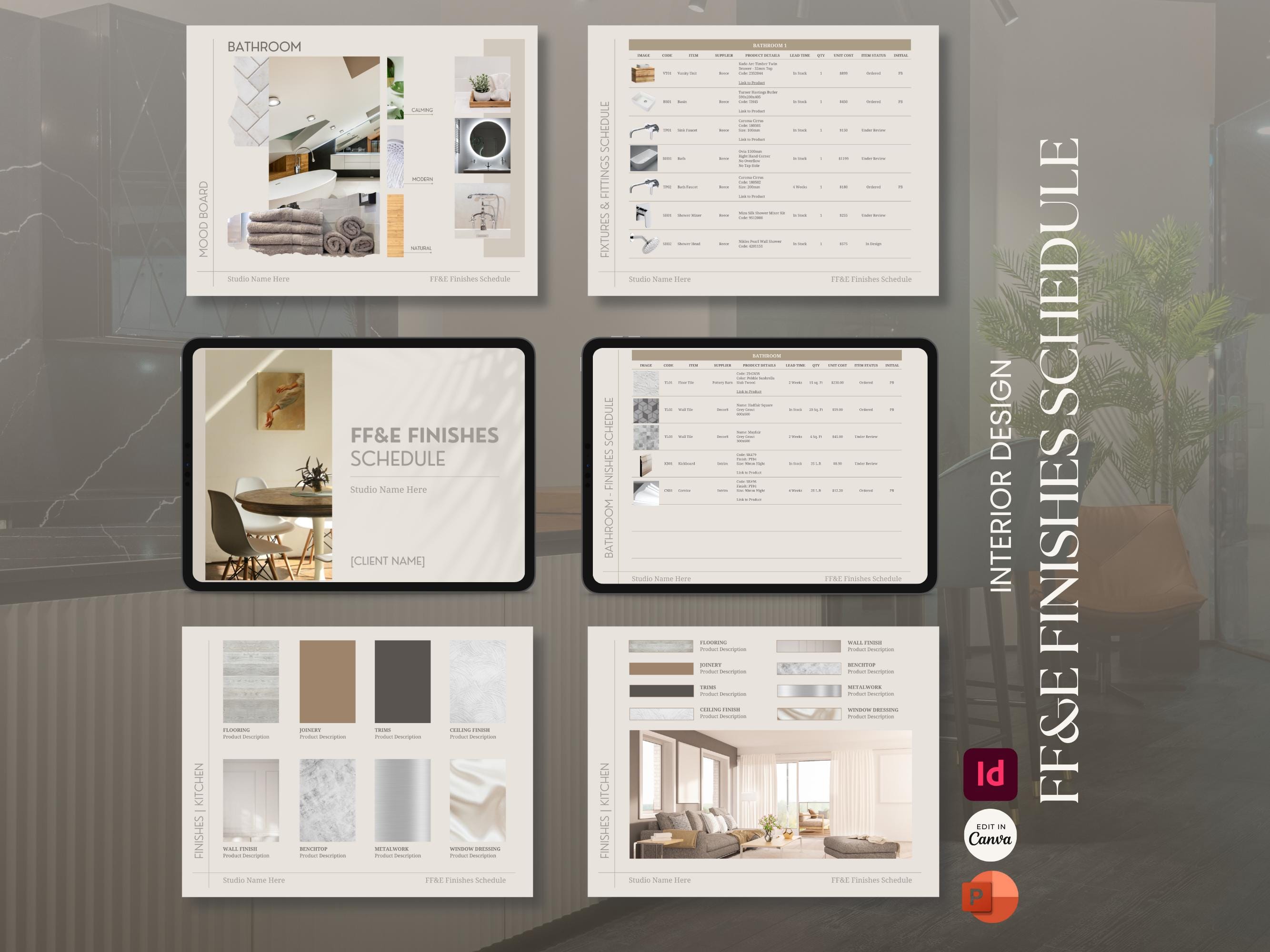 Interior Design Furniture, Finishes and Fixtures Schedule Template ...
