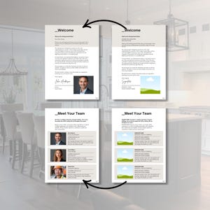 May include: Welcome letter and team introduction pages for a new home building project. The letter welcomes new clients and introduces the team members, including the project manager, architect, and construction supervisor. The team introduction page includes photos and contact information for each team member.