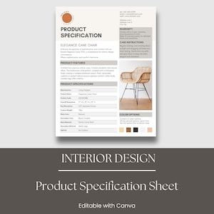 May include: Product specification sheet for an Elegance Cane Chair. The chair is made of natural cane and has a black metal frame. The chair is 37 inches tall and 19 inches wide. The chair is available in natural cane, black, brown, and white.