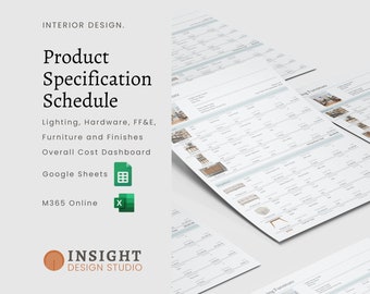 Interior Design Google Sheets Product Specification Template, Finishes Schedule, FF&E Schedule, Furniture Schedule, E-Design Specification