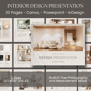 Design Presentation for Interior Designers - Moodboards,Shopping Lists,Material Selection, Finishes Board Canva Powerpoint Linden Collection