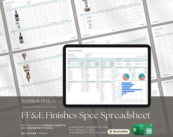 Interior Design Google Sheets FF&E Finishes Product Specification Template, Furniture Schedule, E-Design