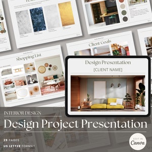 Interior Design Concept Design Presentation Template with Moodboards, Shopping Lists and Material Selection Canva