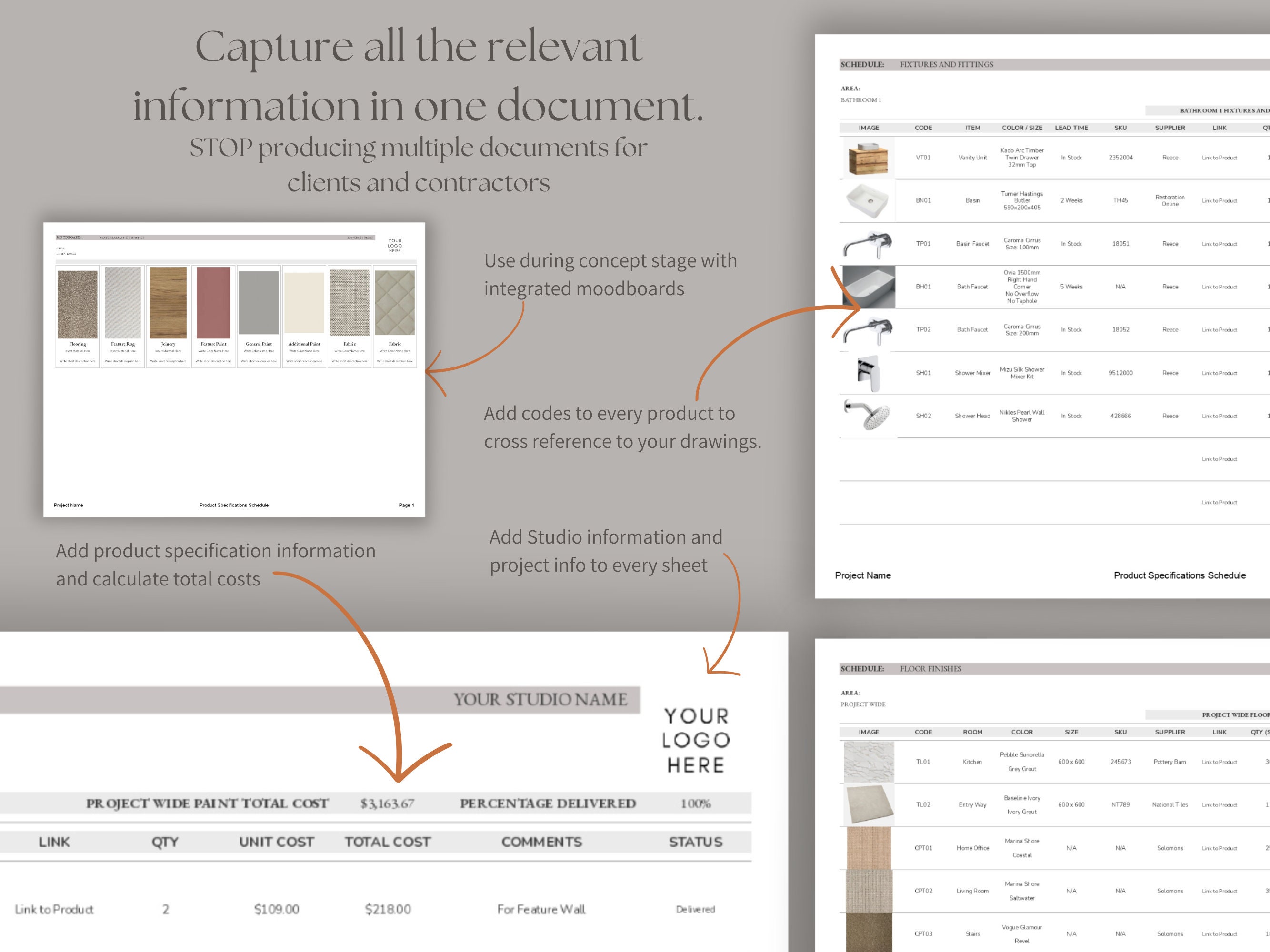 Interior Design Google Sheets FF+E Finishes Product Specification ...