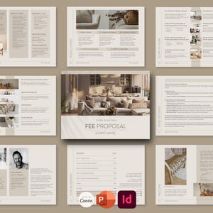 Interior Design Fee Proposal Template - Canva Powerpoint Adobe InDesign - Linden Collection -  Invoice Quote Project Phases Cost Summary
