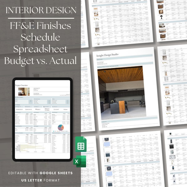 Avoid Price Shocked Clients - Interior Design Product Specification Schedule, Budget Comparison, Client approval, Google Sheets, Excel