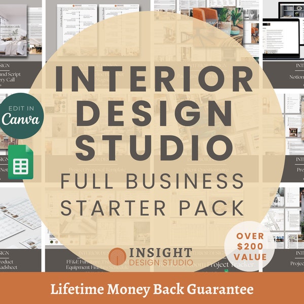 120+ pages - Interior Design - Full Business Starter Pack - Bundle - 12 Templates - Canva - Google Sheets - Excel