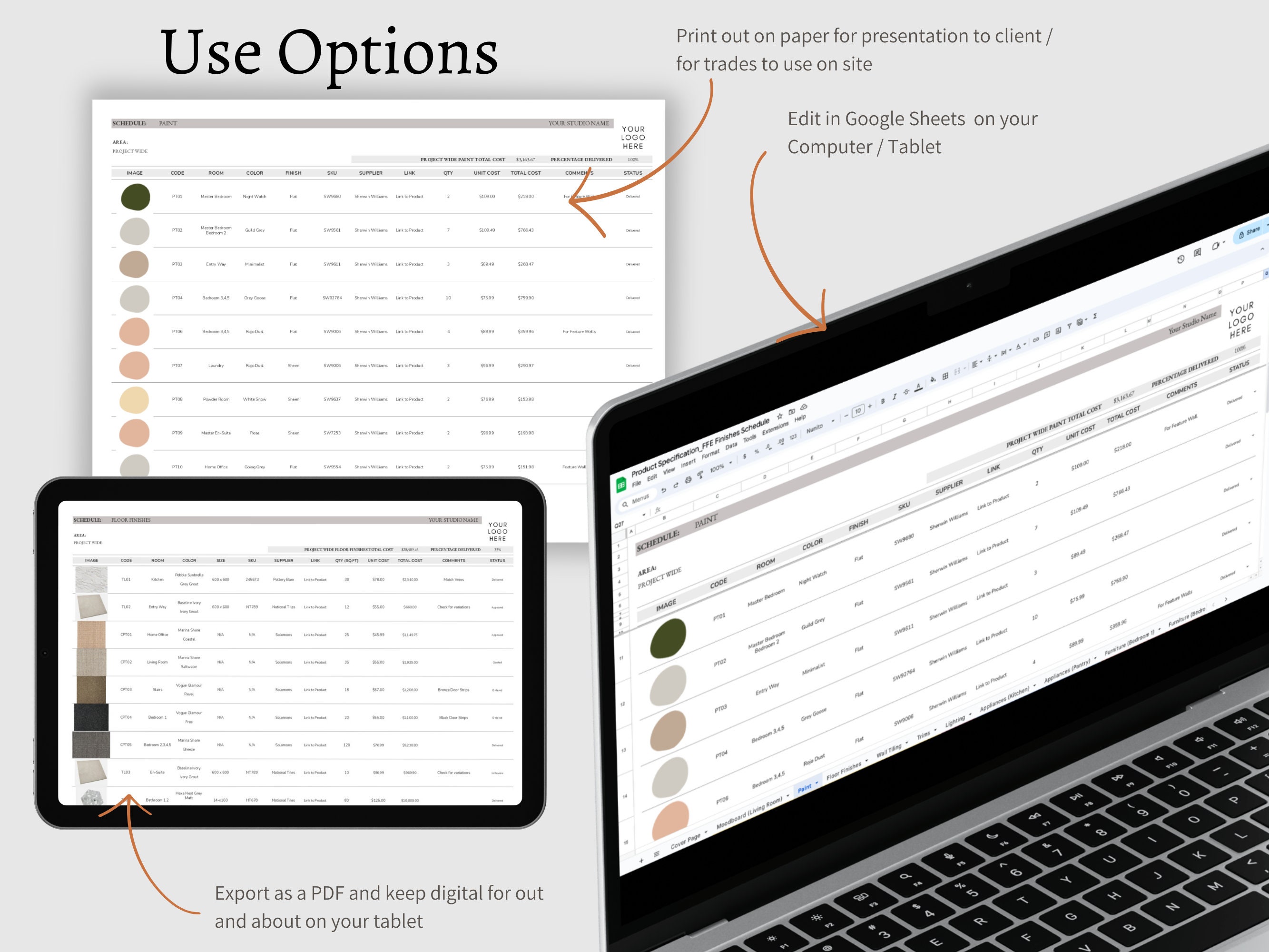 Interior Design Google Sheets FF+E Finishes Product Specification ...