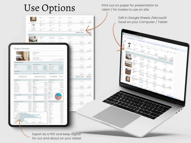Interior Design Google Sheets Excel Product Specification Template ...