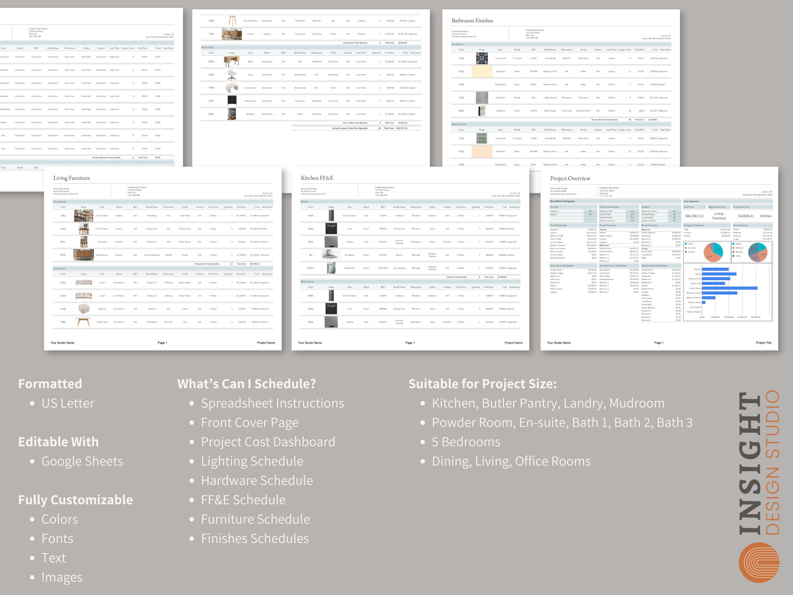 Interior Design Google Sheets FF&E Finishes Product Specification ...