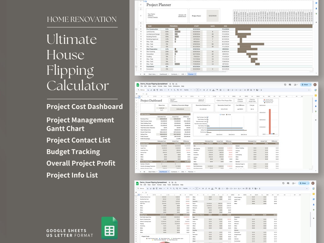 House Flipping Investment Renovation Calculator Spreadsheet Excel