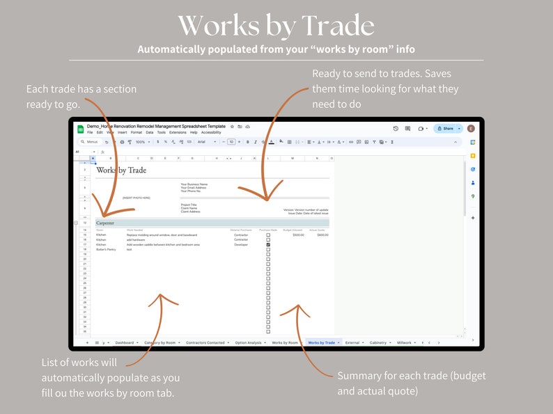 View of Full Home Renovation Remodel Management System Spreadsheet for Google ...