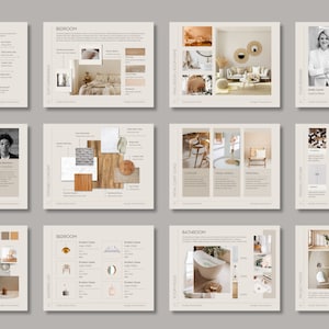 Design Presentation for Interior Designers - Moodboards,Shopping Lists,Material Selection, Finishes Board Canva Powerpoint Linden Collection