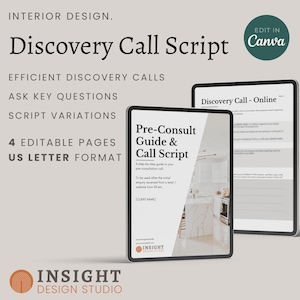 Interior Design Discovery Call Pre-Consultation Call Script | Aesthetic Interior Design Template | Call Script | Canva | Instant Download