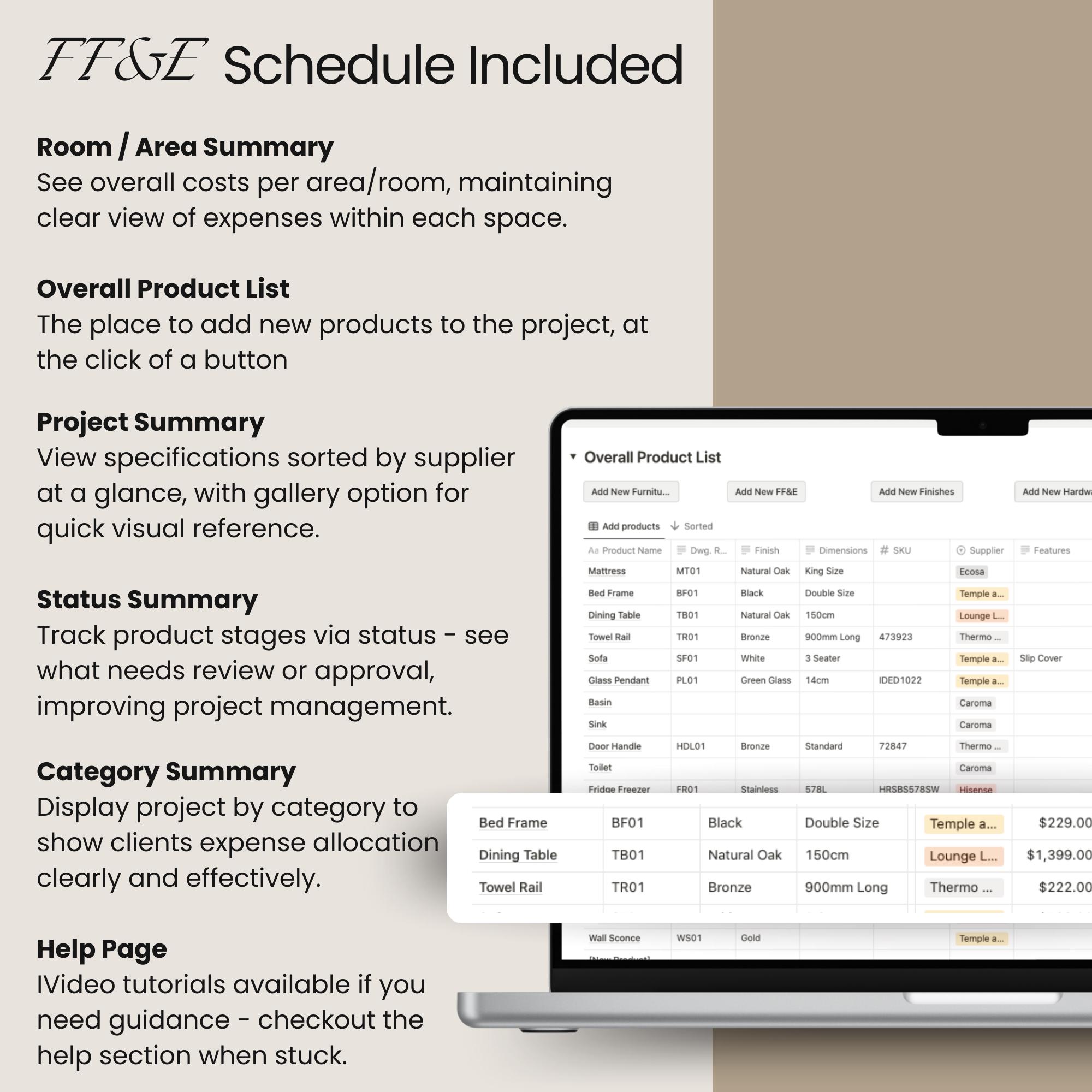 Interior Design Studio Notion Template, Client Project Tracker, FF&E ...