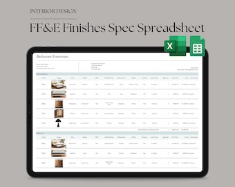 Interior Design Google Sheets FF&E Finishes Product Specification Template, Furniture Schedule, E-Design