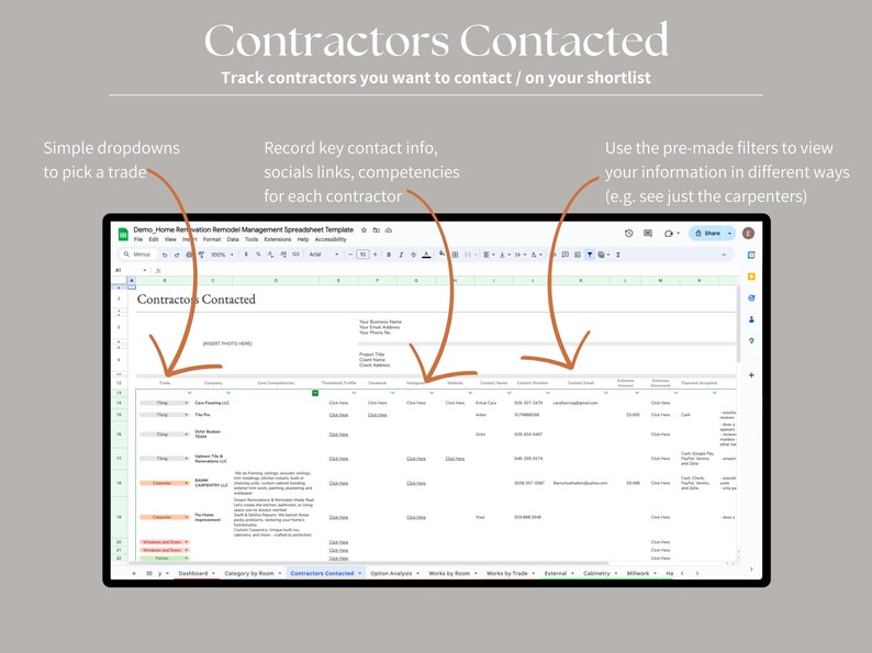 Full Home Renovation Remodel Management System Spreadsheet for Google ...
