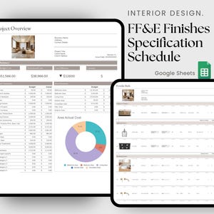 Interior Design Automatic Product Specification Schedule with Budget Comparison, For Google Sheets.