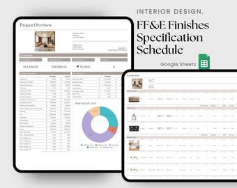 Calendrier automatique des spécifications des produits pour la décoration d'intérieur avec comparaison des budgets, pour Google Sheets.