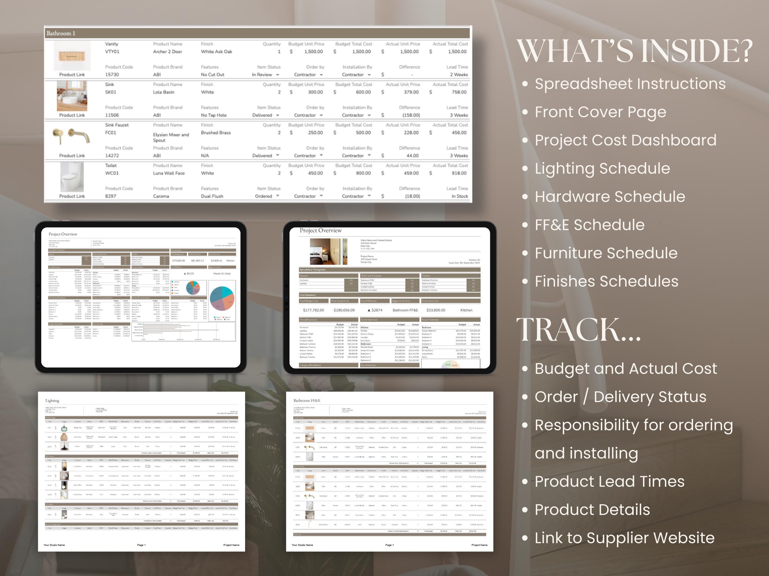 Home Renovation Google Sheets Product Specification Template, Finishes ...