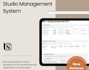 Interior Design Studio Client Project Management Tracker - Notion Template - Vendor Library - Tasks - Calendar Invoices - Client Portal